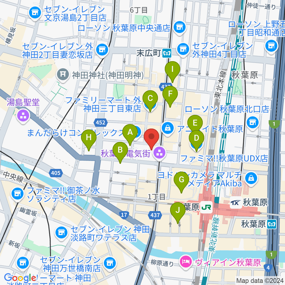 ベルサール秋葉原周辺のコンビニエンスストア一覧地図