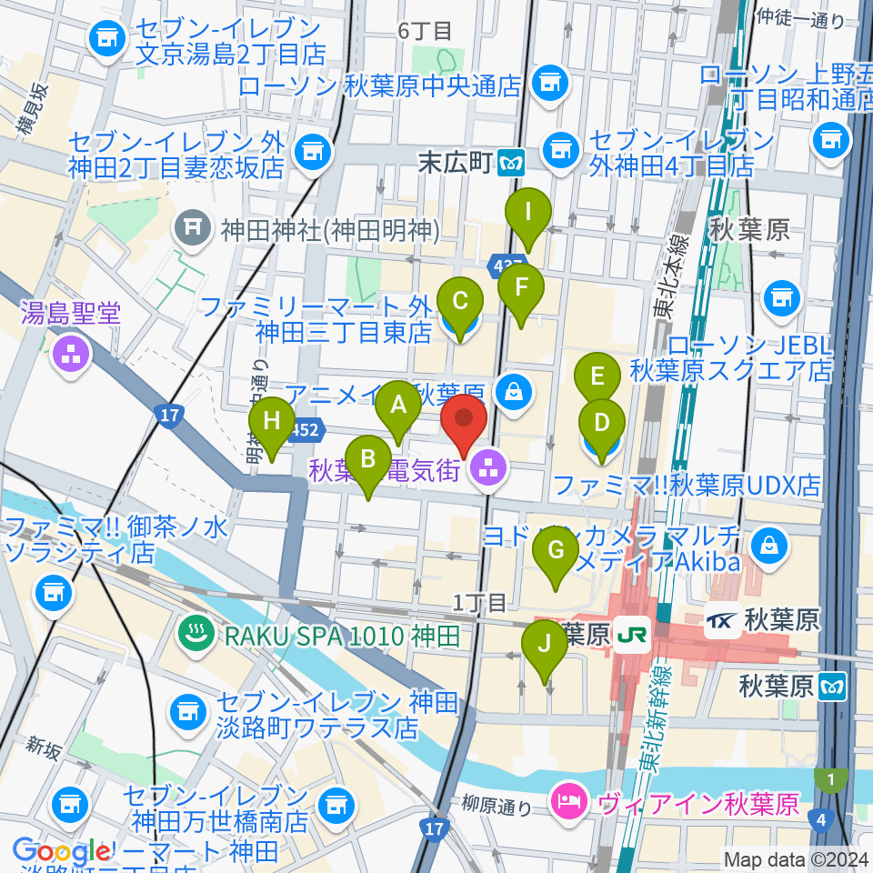 ベルサール秋葉原周辺のコンビニエンスストア一覧地図