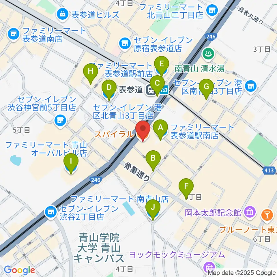 表参道スパイラルホール周辺のコンビニエンスストア一覧地図