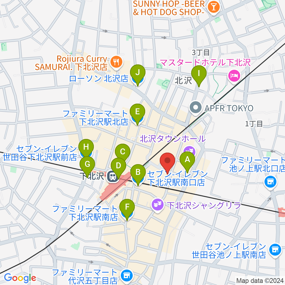 小劇場楽園周辺のコンビニエンスストア一覧地図