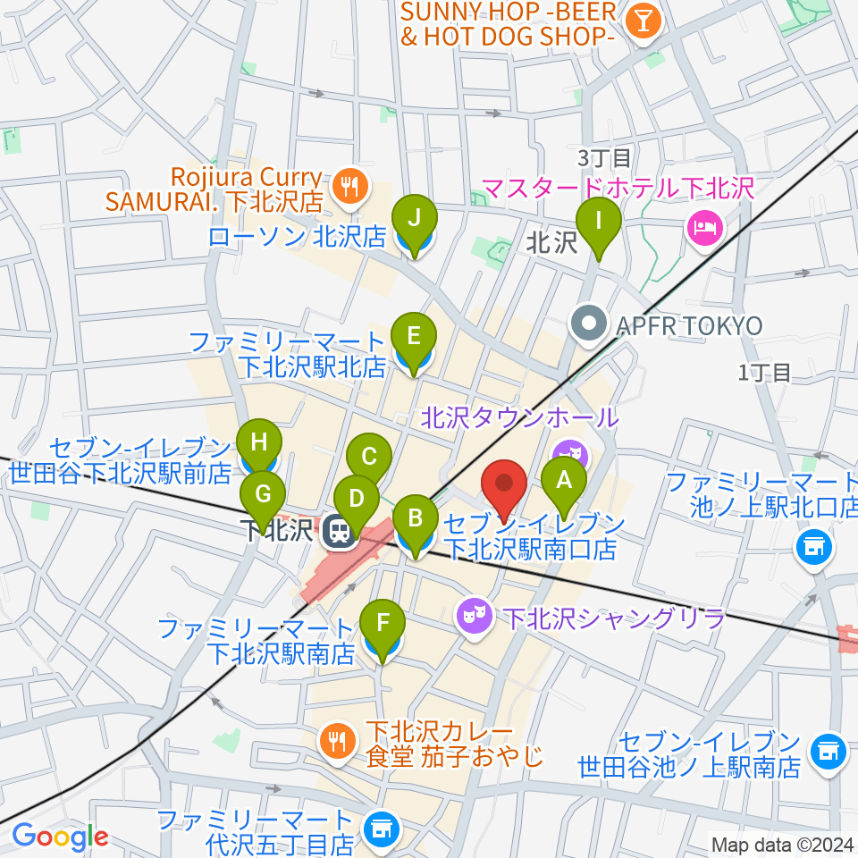 小劇場楽園周辺のコンビニエンスストア一覧地図