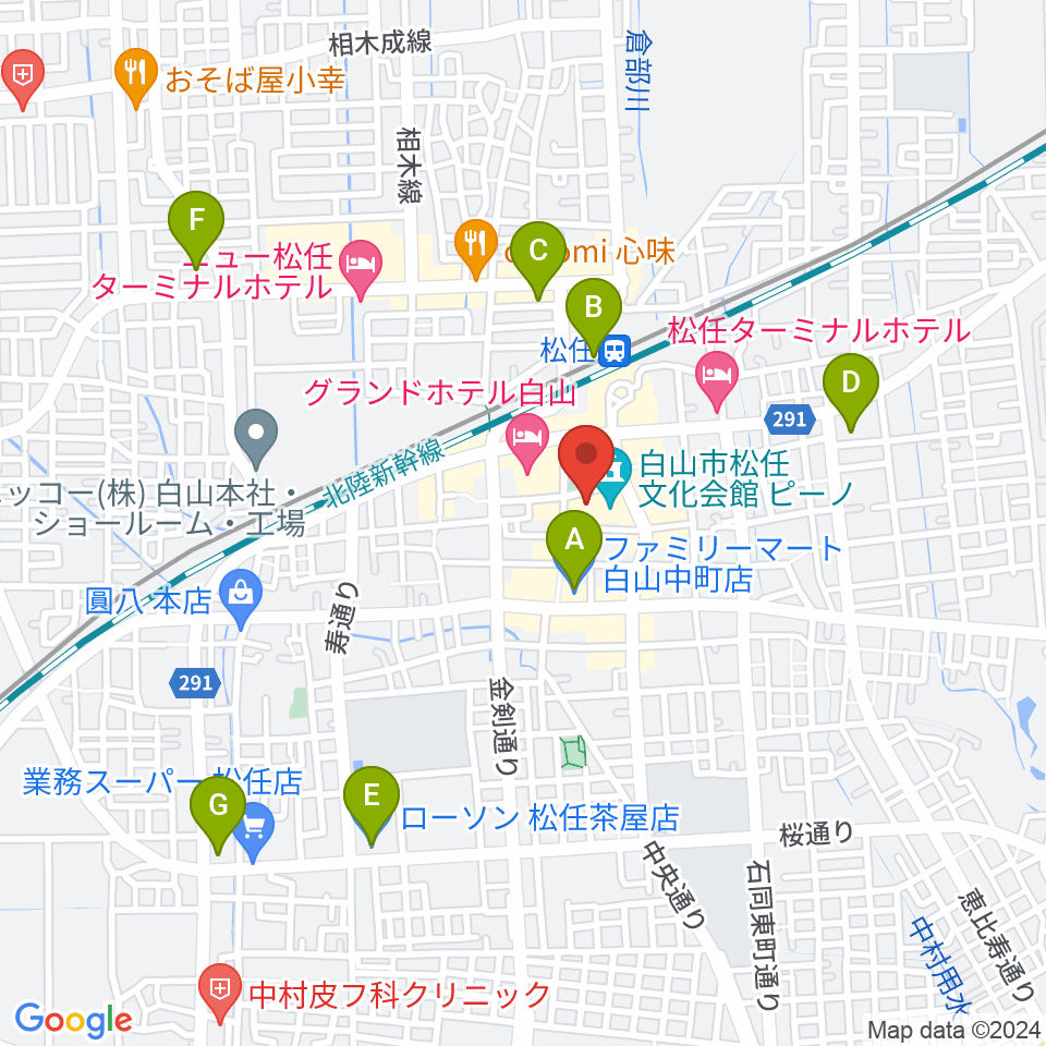 白山市松任文化会館ピーノ周辺のコンビニエンスストア一覧地図