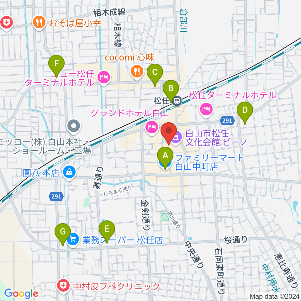 白山市松任文化会館ピーノ周辺のコンビニエンスストア一覧地図