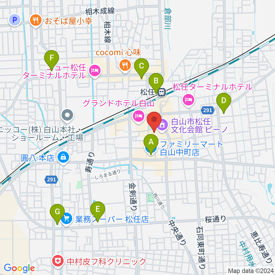 白山市松任文化会館ピーノ周辺のコンビニエンスストア一覧地図