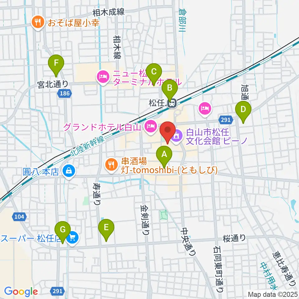 白山市松任文化会館ピーノ周辺のコンビニエンスストア一覧地図