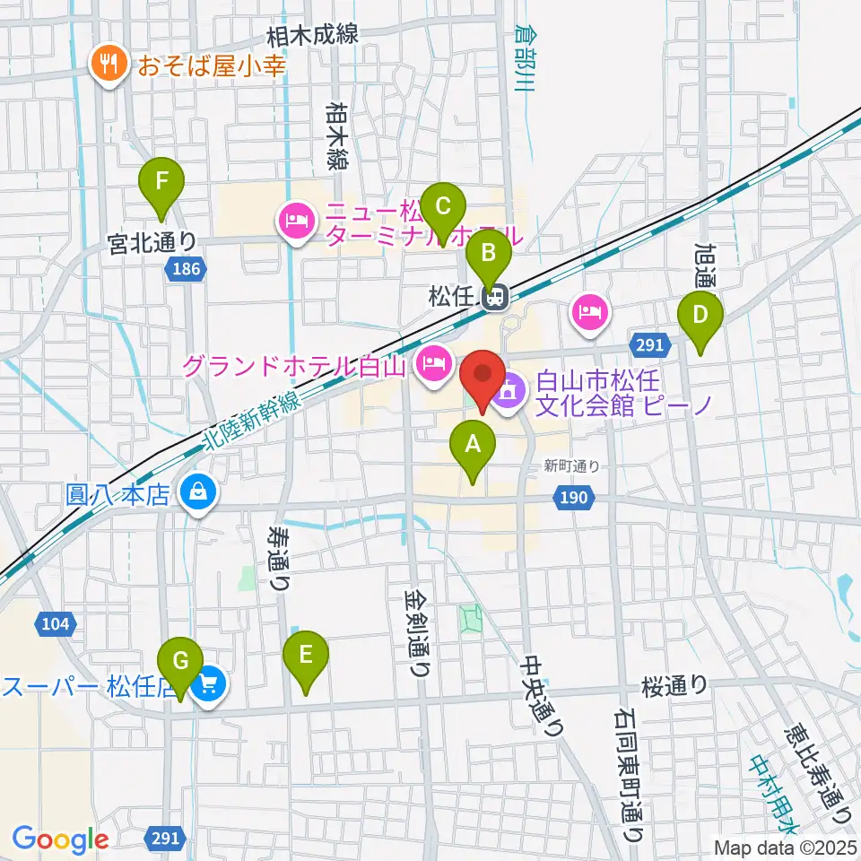 白山市松任文化会館ピーノ周辺のコンビニエンスストア一覧地図