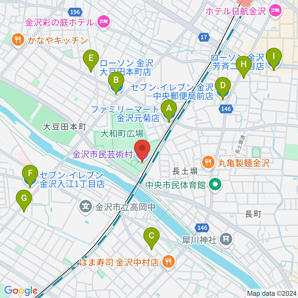 金沢市民芸術村周辺のコンビニエンスストア一覧地図