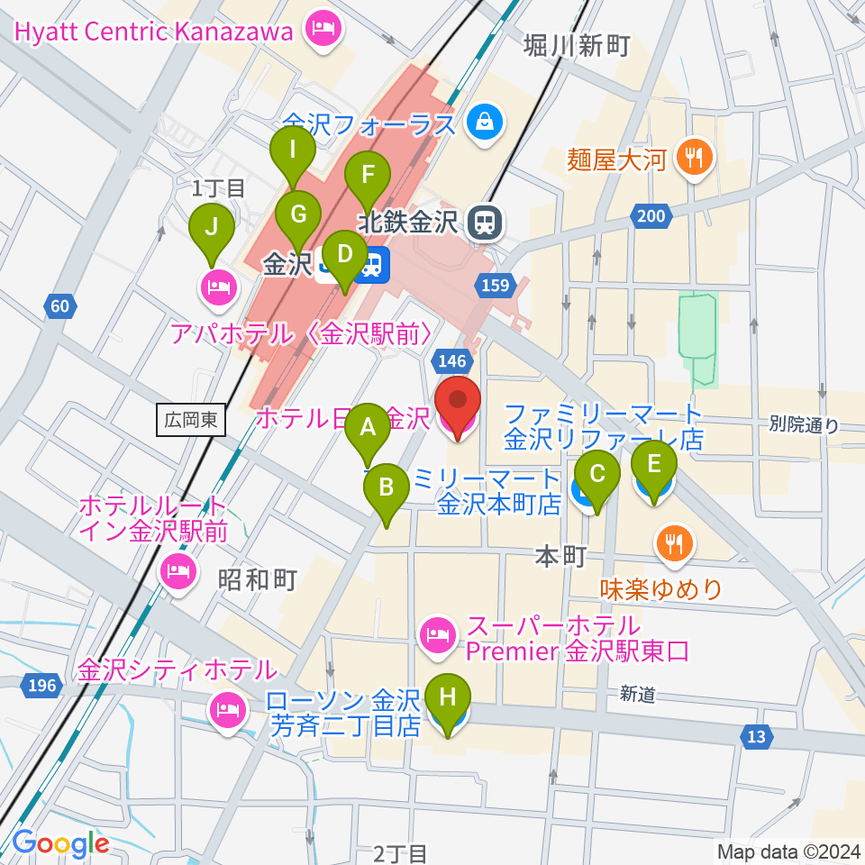 金沢市アートホール周辺のコンビニエンスストア一覧地図