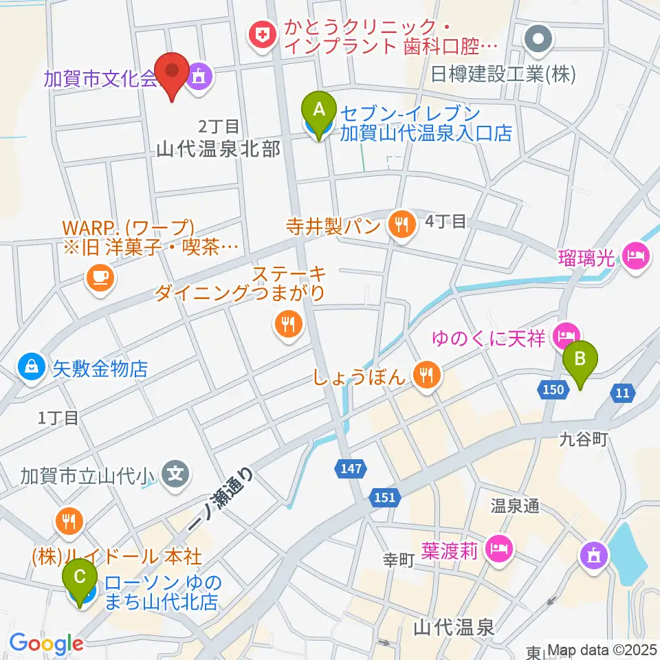 加賀市文化会館周辺のコンビニエンスストア一覧地図