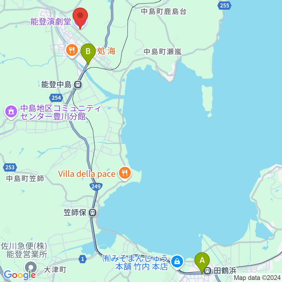 能登演劇堂周辺のコンビニエンスストア一覧地図