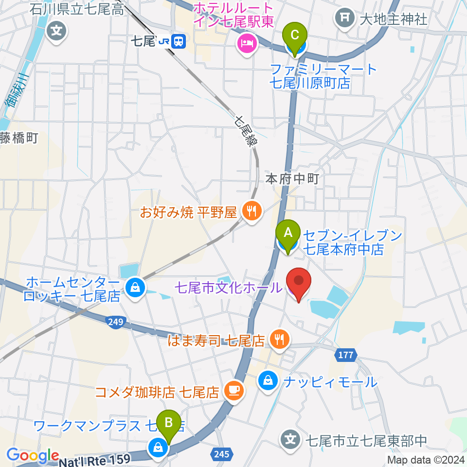 七尾市文化ホール周辺のコンビニエンスストア一覧地図