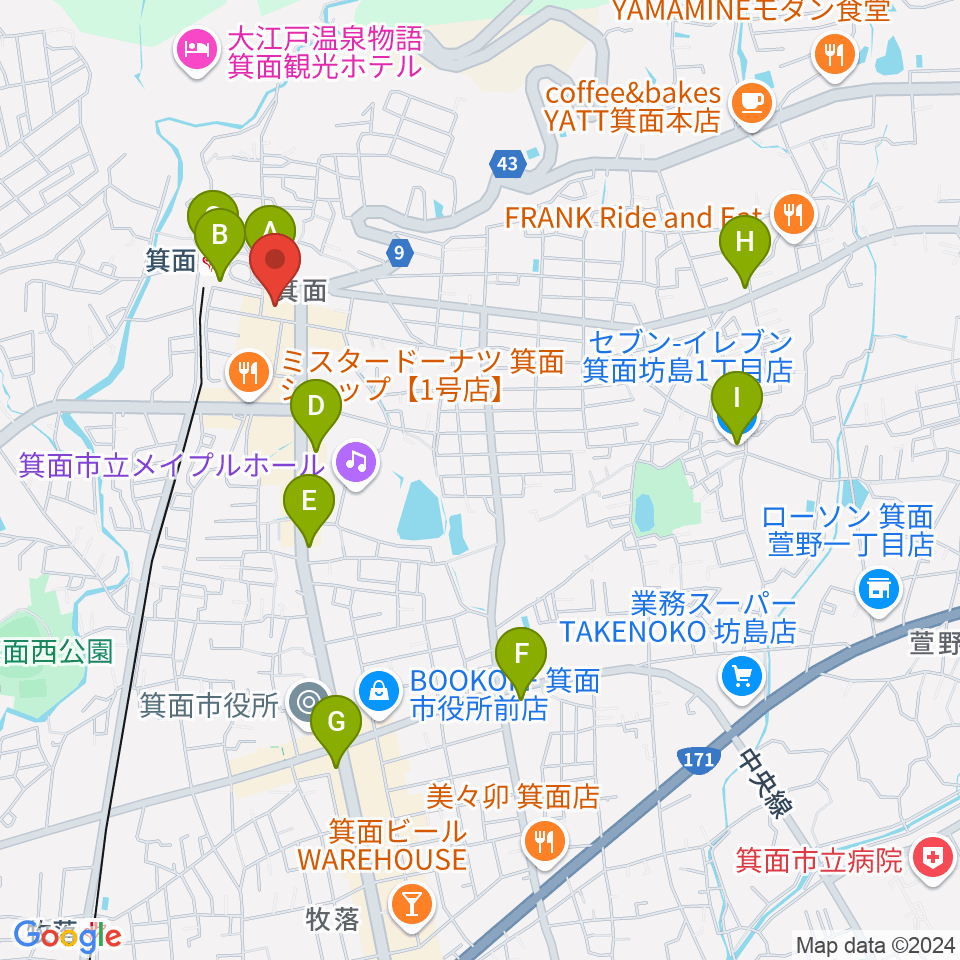 箕面文化・交流センター周辺のコンビニエンスストア一覧地図