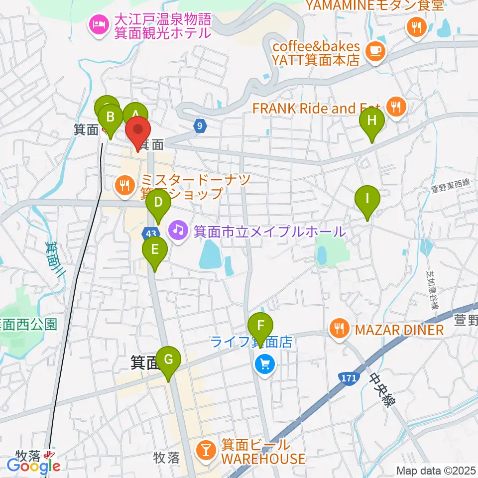 箕面文化・交流センター周辺のコンビニエンスストア一覧地図
