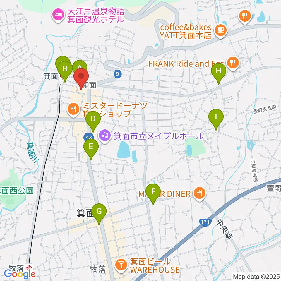 箕面文化・交流センター周辺のコンビニエンスストア一覧地図