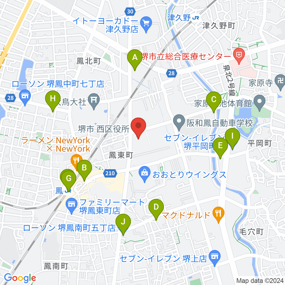 堺市西文化会館ウェスティ周辺のコンビニエンスストア一覧地図