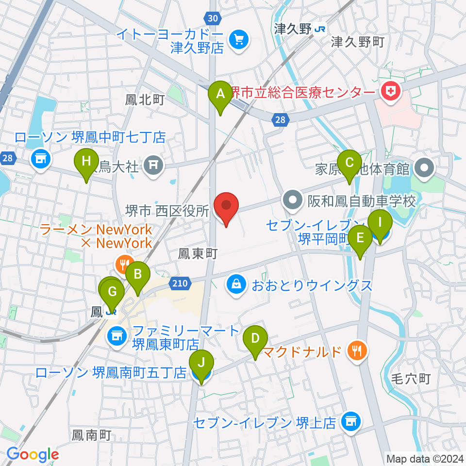 堺市西文化会館ウェスティ周辺のコンビニエンスストア一覧地図