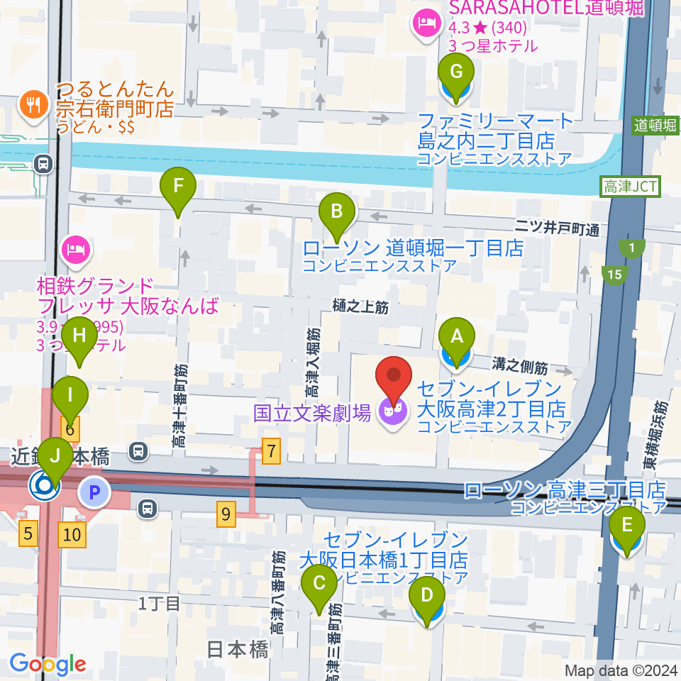 国立文楽劇場周辺のコンビニエンスストア一覧地図