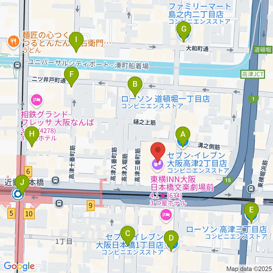 国立文楽劇場周辺のコンビニエンスストア一覧地図