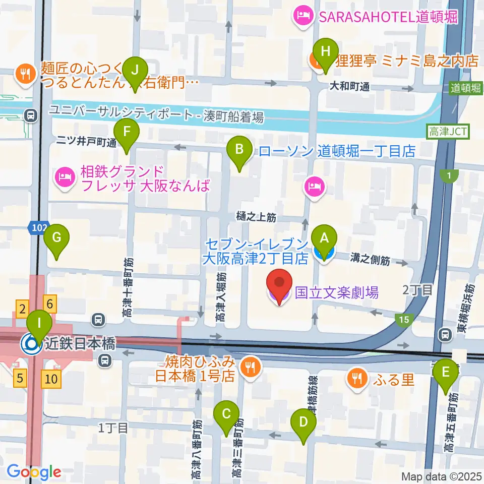 国立文楽劇場周辺のコンビニエンスストア一覧地図