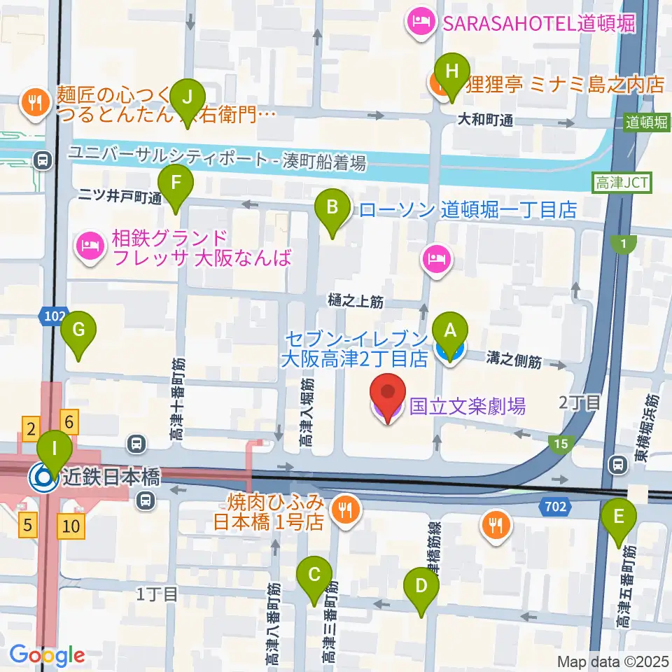 国立文楽劇場周辺のコンビニエンスストア一覧地図