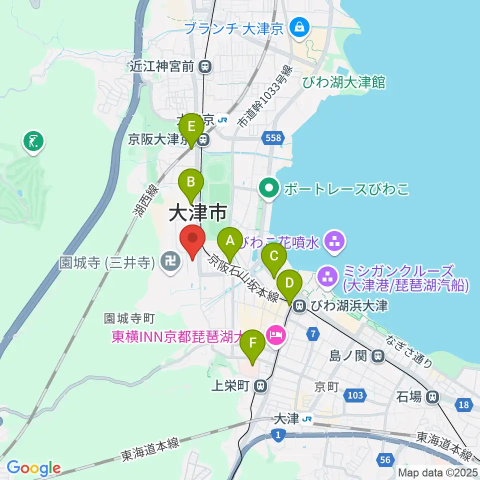 大津市伝統芸能会館周辺のコンビニエンスストア一覧地図