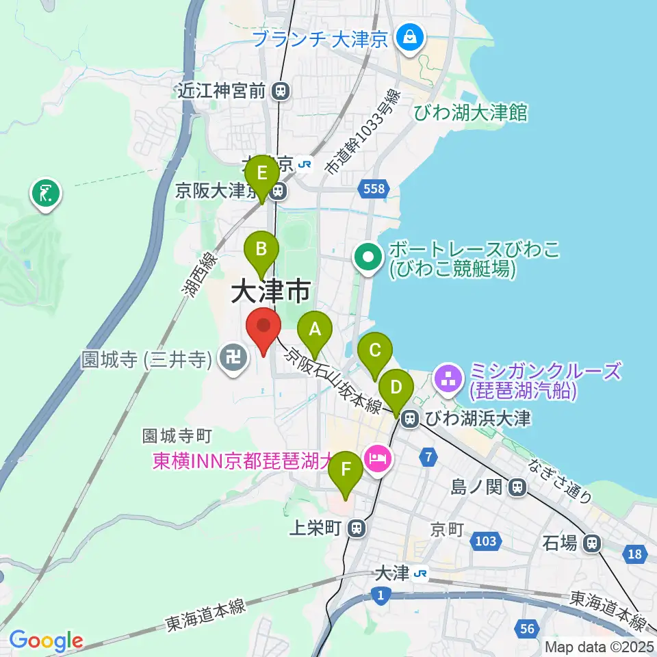 大津市伝統芸能会館周辺のコンビニエンスストア一覧地図