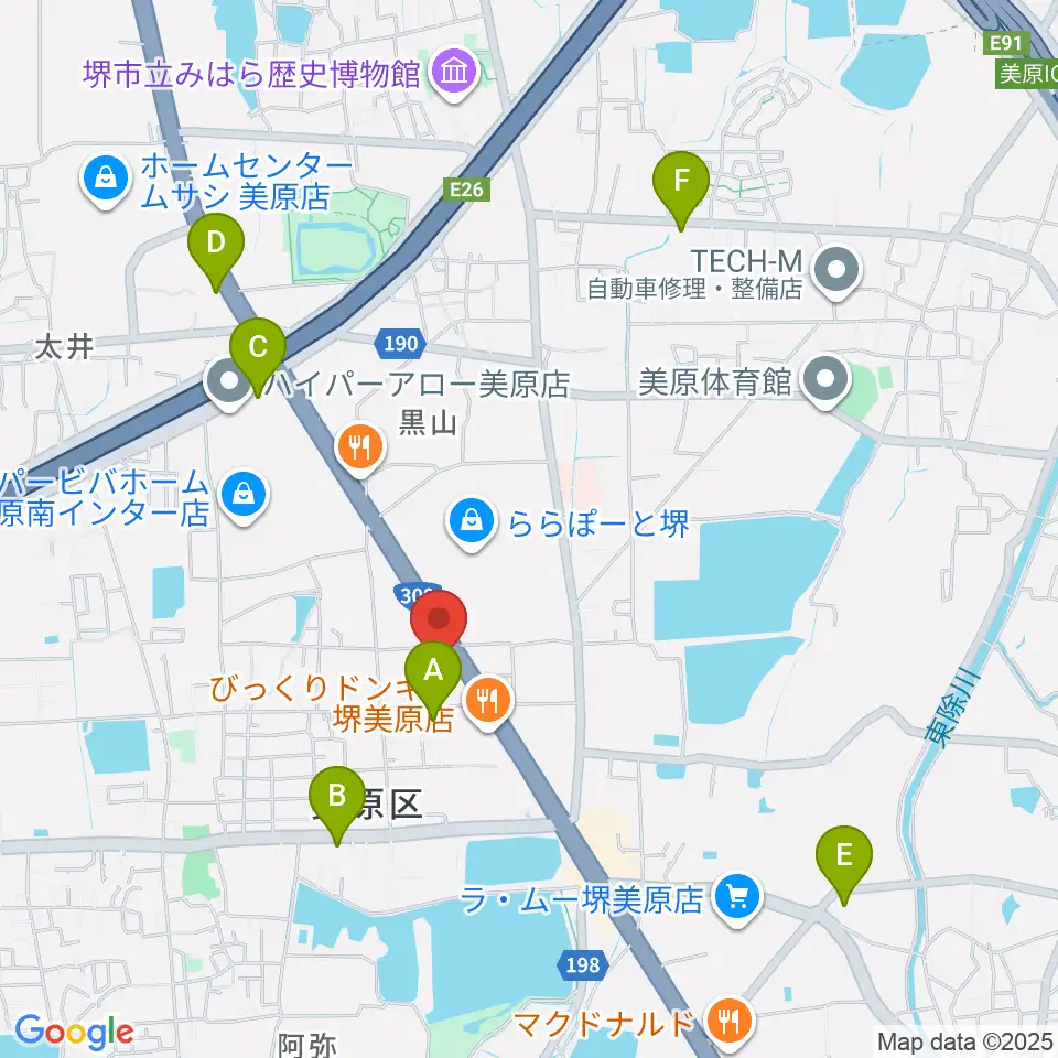 堺市立美原文化会館アルテベル周辺のコンビニエンスストア一覧地図