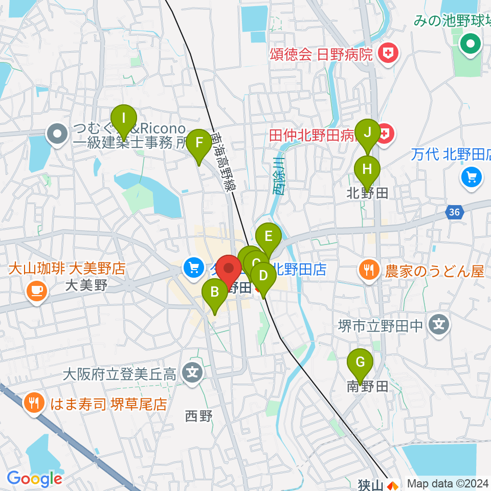 堺市立東文化会館周辺のコンビニエンスストア一覧地図