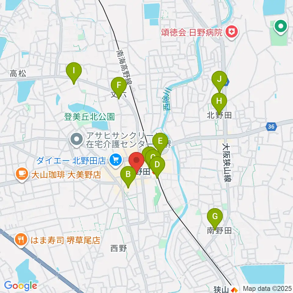 堺市立東文化会館周辺のコンビニエンスストア一覧地図