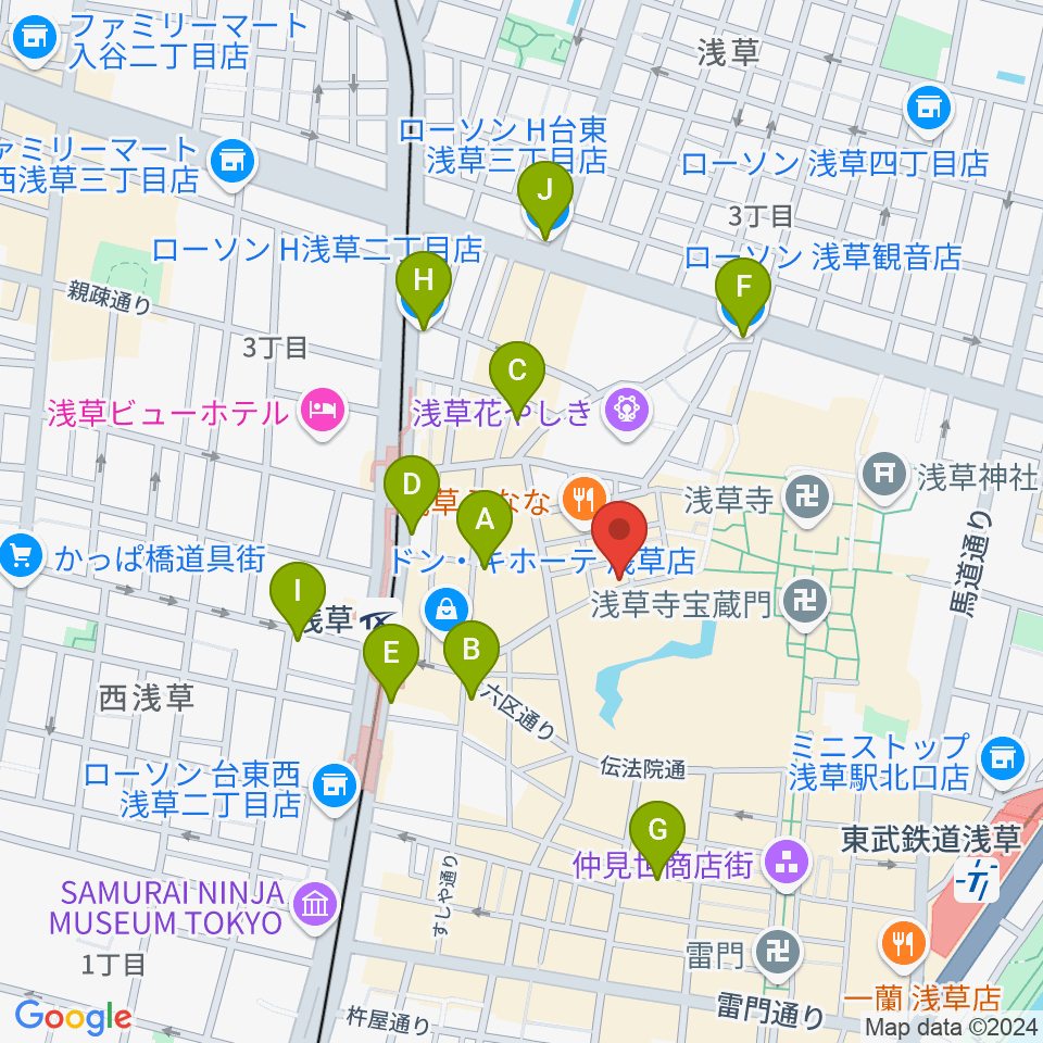 浅草木馬亭周辺のコンビニエンスストア一覧地図