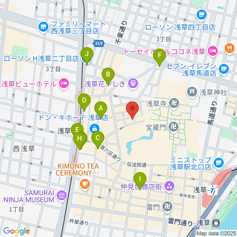 浅草木馬館周辺のコンビニエンスストア一覧地図