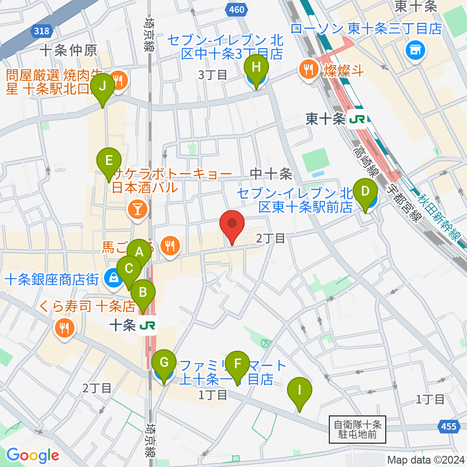 篠原演芸場周辺のコンビニエンスストア一覧地図