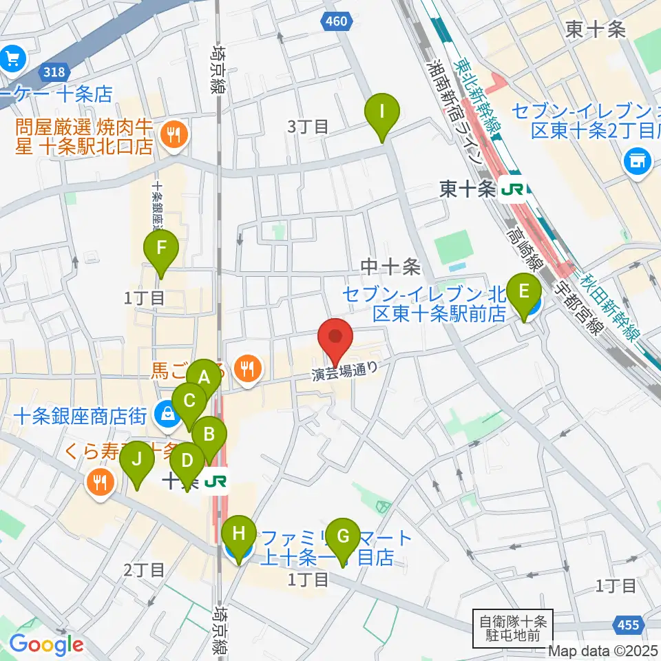 篠原演芸場周辺のコンビニエンスストア一覧地図