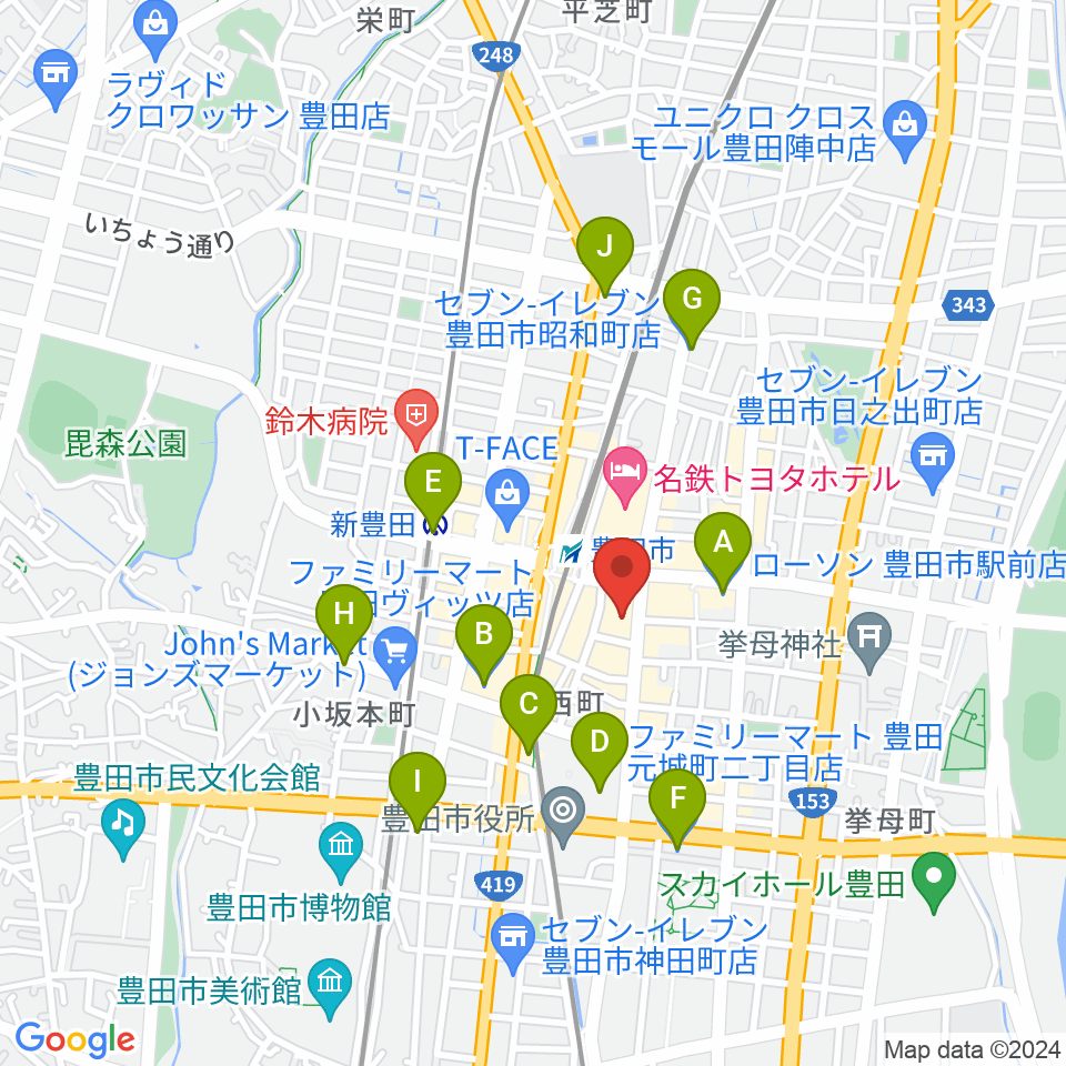豊田市能楽堂周辺のコンビニエンスストア一覧地図