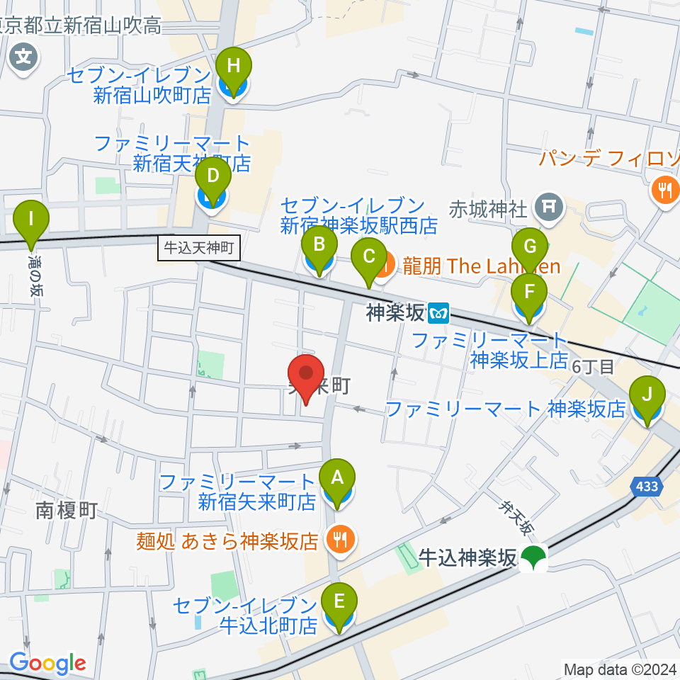 矢来能楽堂周辺のコンビニエンスストア一覧地図