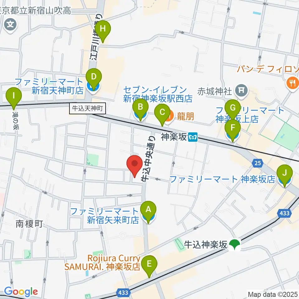 矢来能楽堂周辺のコンビニエンスストア一覧地図