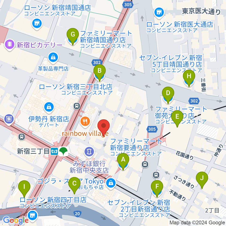 新宿末廣亭周辺のコンビニエンスストア一覧地図