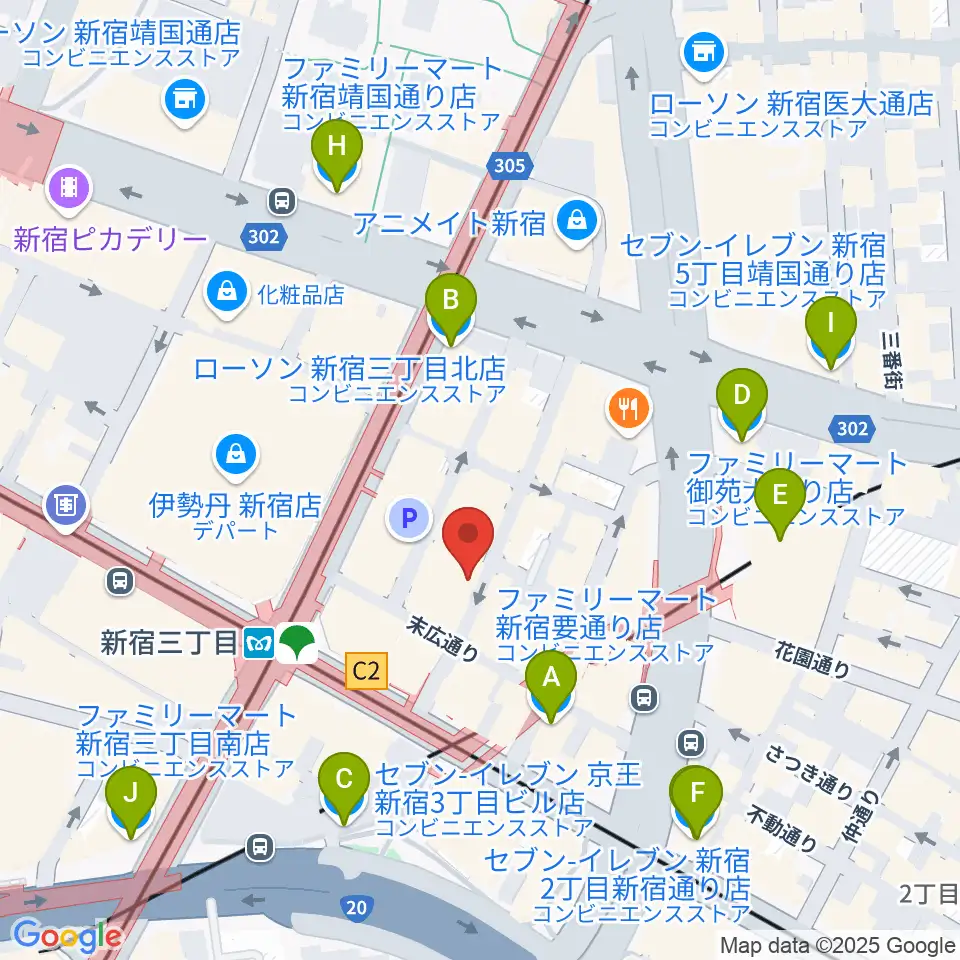 新宿末廣亭周辺のコンビニエンスストア一覧地図