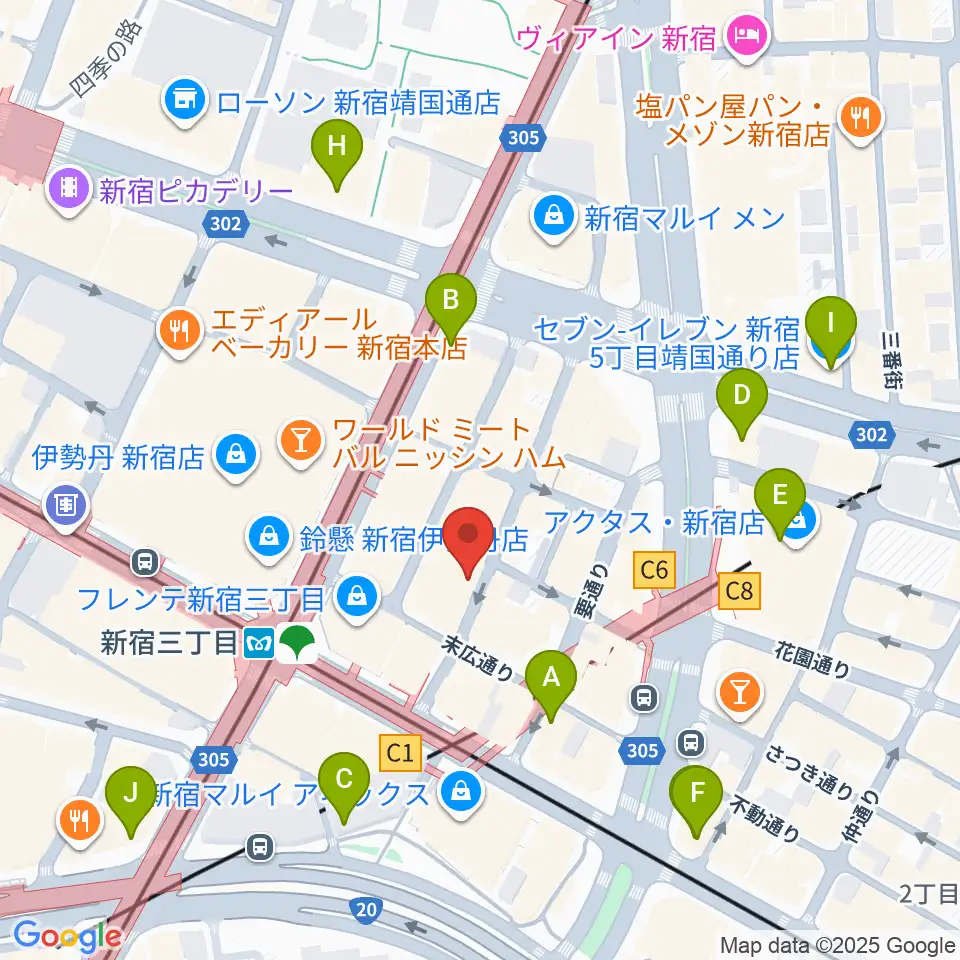新宿末廣亭周辺のコンビニエンスストア一覧地図