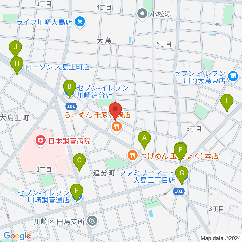 大島劇場周辺のコンビニエンスストア一覧地図