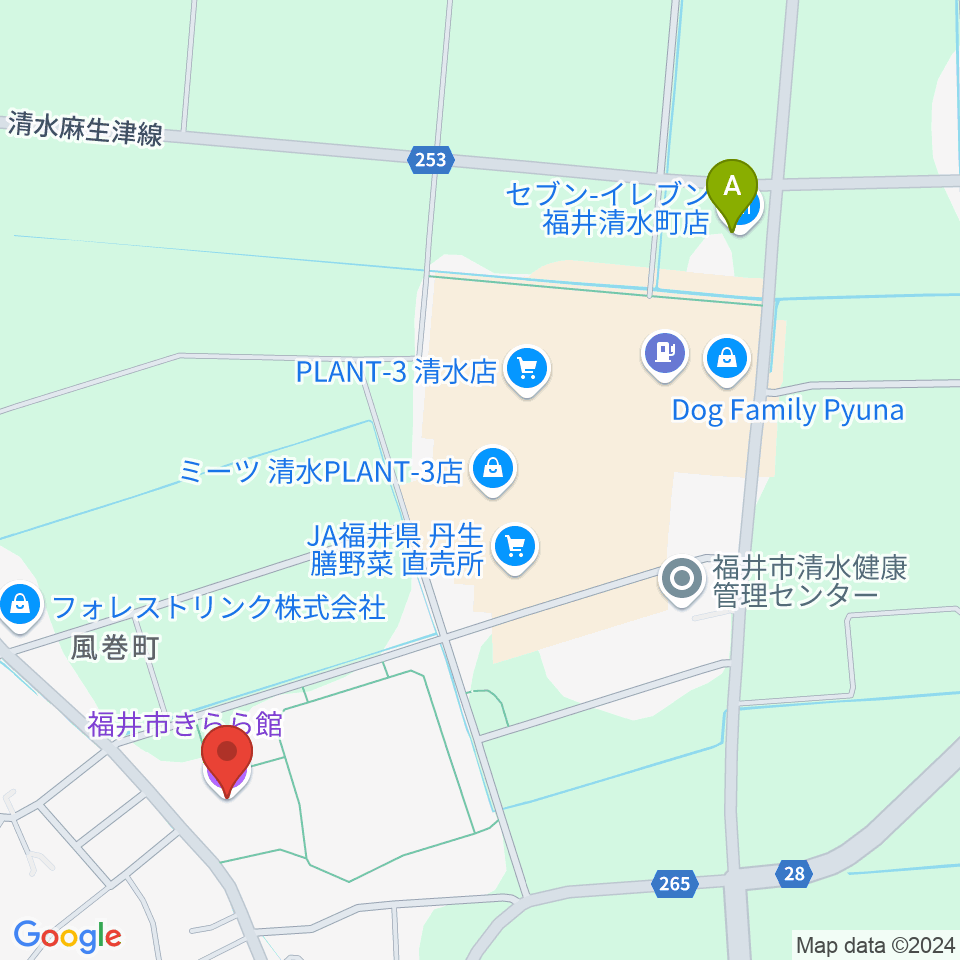 福井市きらら館周辺のコンビニエンスストア一覧地図