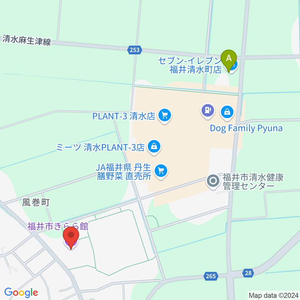 福井市きらら館周辺のコンビニエンスストア一覧地図