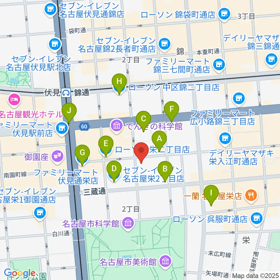 名古屋JAMMIN'周辺のコンビニエンスストア一覧地図