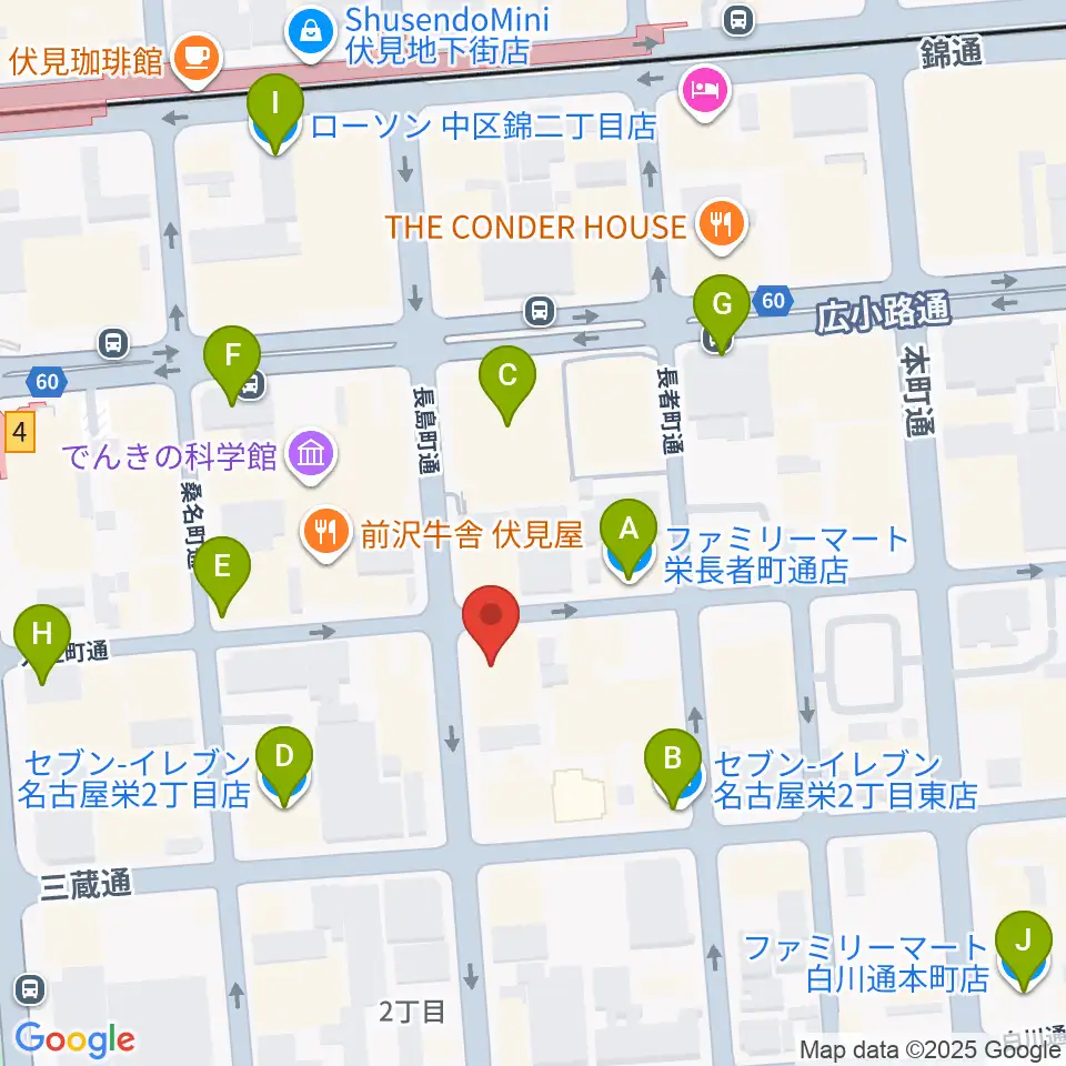 名古屋JAMMIN'周辺のコンビニエンスストア一覧地図