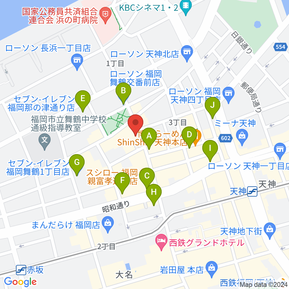 福岡天神graf（グラフ）周辺のコンビニエンスストア一覧地図