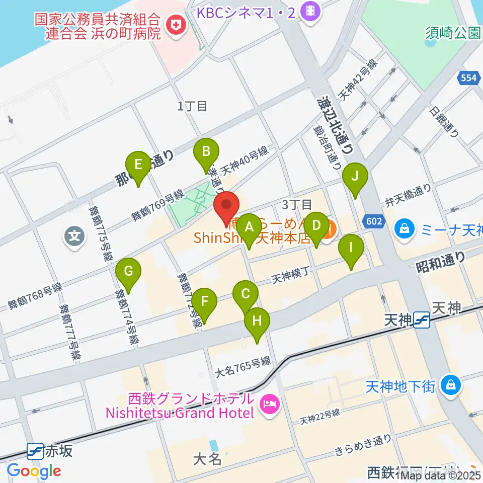 福岡天神graf(グラフ)周辺のコンビニエンスストア一覧地図