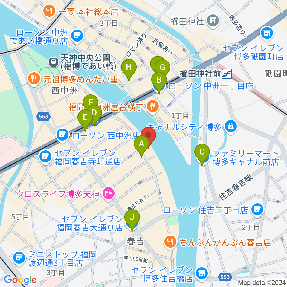 福岡インザ周辺のコンビニエンスストア一覧地図