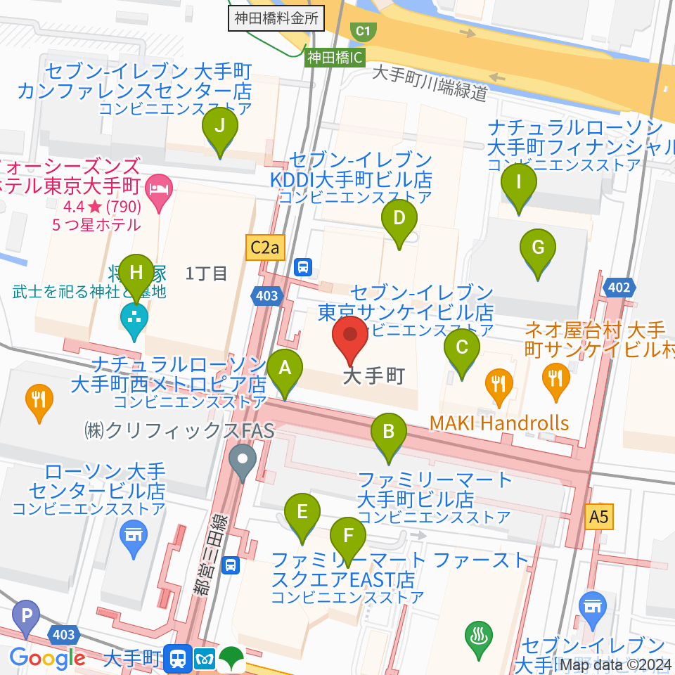 よみうり大手町ホール周辺のコンビニエンスストア一覧地図