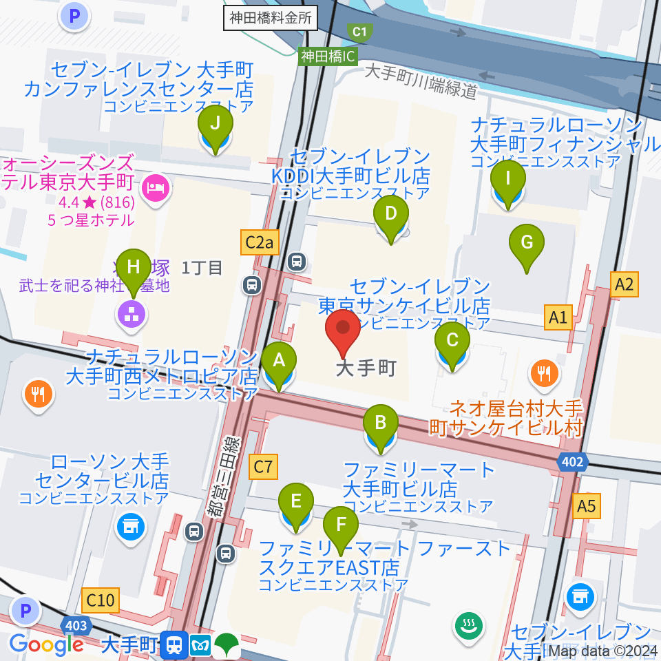 よみうり大手町ホール周辺のコンビニエンスストア一覧地図