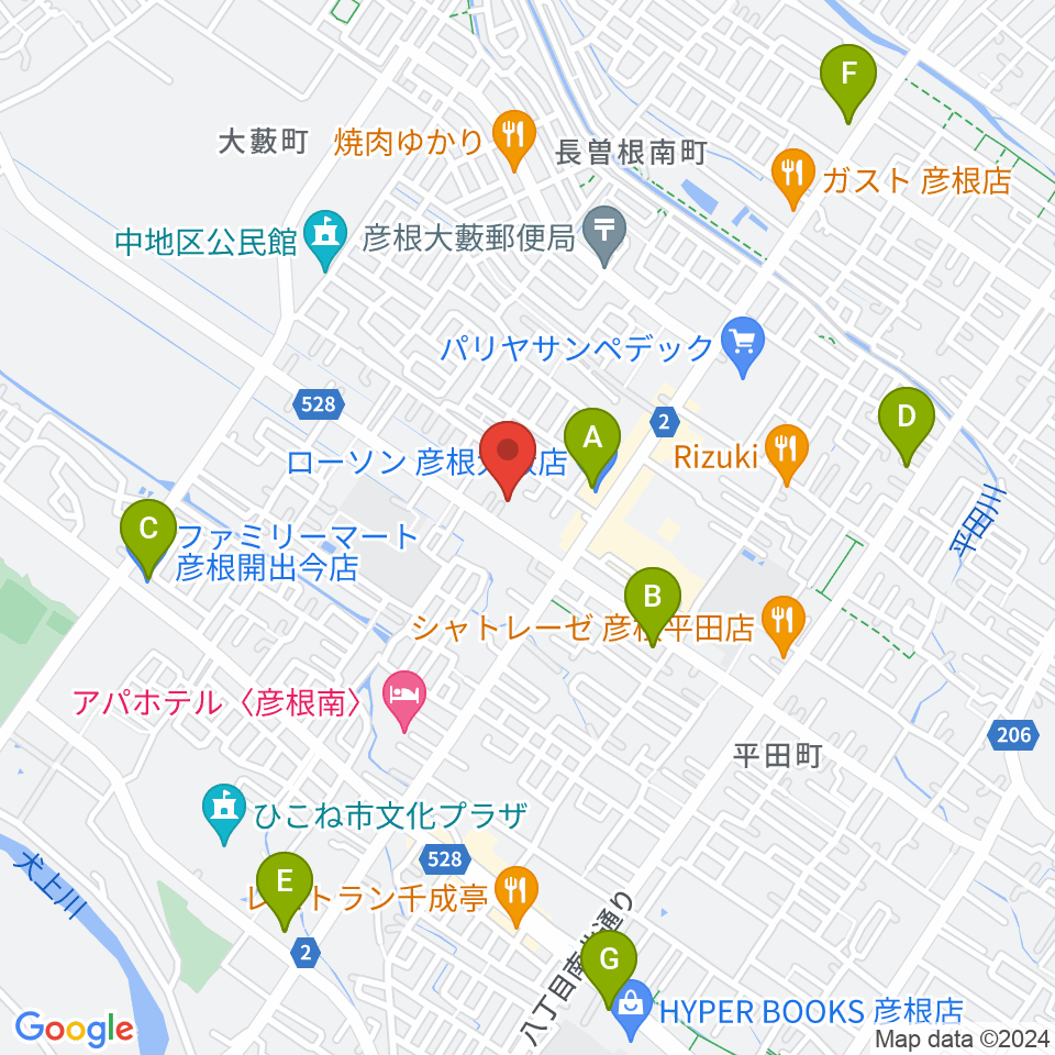 彦根COCOZA周辺のコンビニエンスストア一覧地図